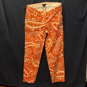 J. Crew cotton fitted orange paisley stretch city fit size 2 pants.